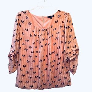 Sara Michelle Women’s Lined Blouse Pink & Brown Bird Design Size M